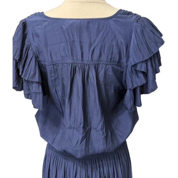 Ramy Brook Yassi Dress Navy Blue Short Sleeve V-Neck Elastic Waist Midi Size S - Picture 6 of 12